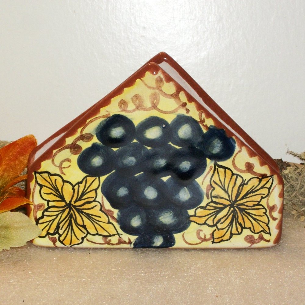 Hand Painted Talavera Mexican Pottery Napkin Holder Signed Liceagui